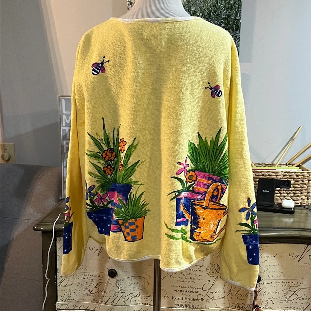 VINTAGE ONQUE CASUALS FLORAL GARDEN CARDIGAN TOP YELLOW MULTICOLOR SIZE LARGE - Picture 7 of 15